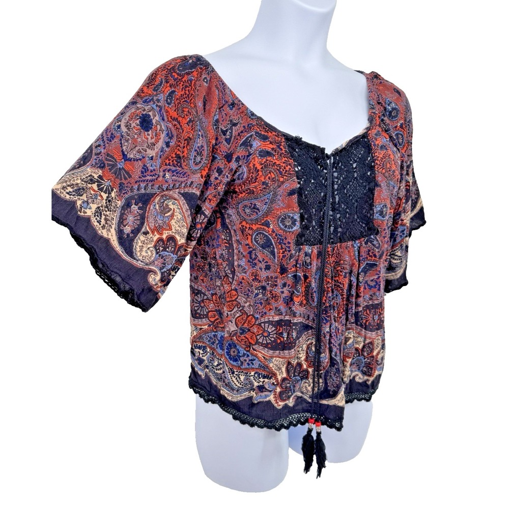 Angie Boho Paisley M Crochet Lace Tassel Cottagecore Boho Festival lightweight